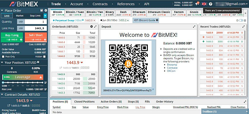 criar conta de negociação de margem BitMEX
