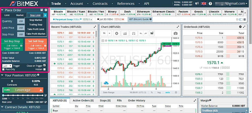 Posicionamento de pedido BitMEX.com