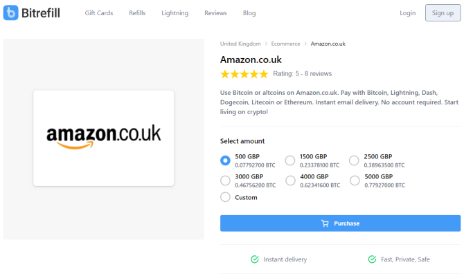 bitrefill bruk bitcoin på Amazon