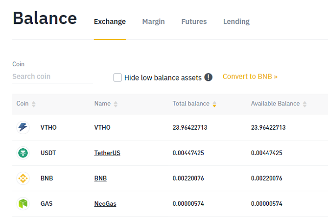 binance bakiyeleri dönüştürmek