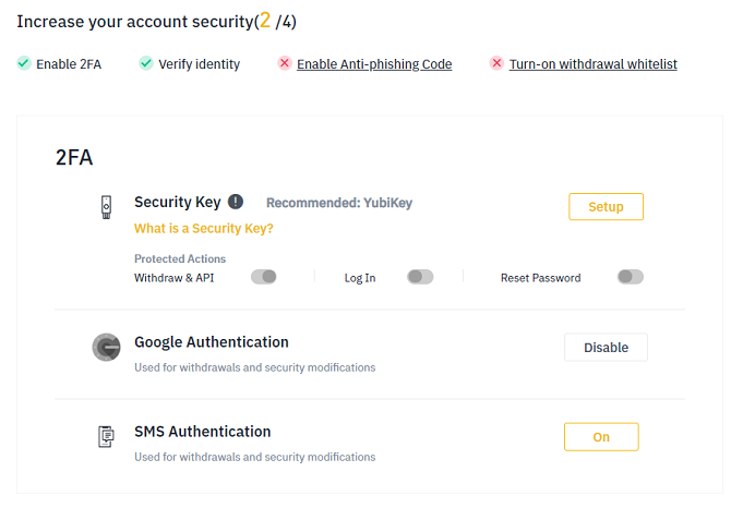 configuración de binance 2fa