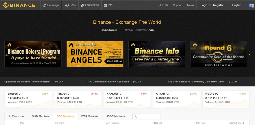 Intercambio de criptomonedas Binance