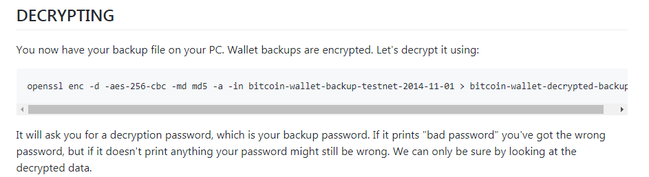 Dekryptering av backup av Schildbach-lommeboken