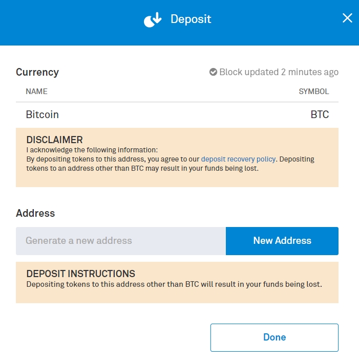 Cómo depositar BTC en Bittrex