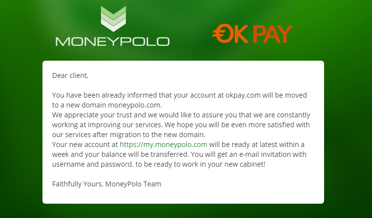 Migración de OKPay al dominio MoneyPolo