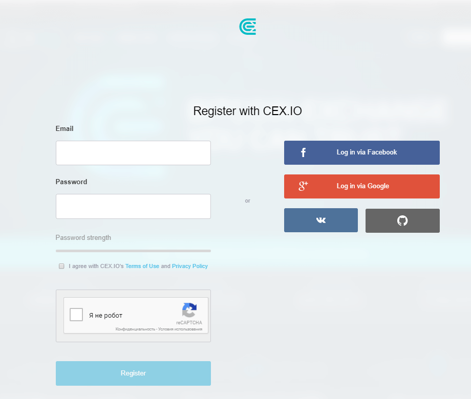 Regístrese con CEX.IO