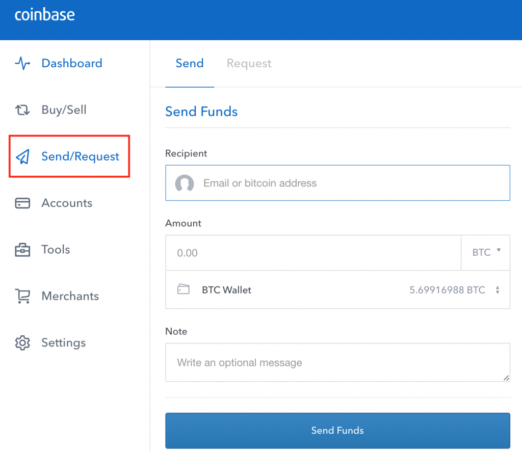 Coinbase的资金发送页面