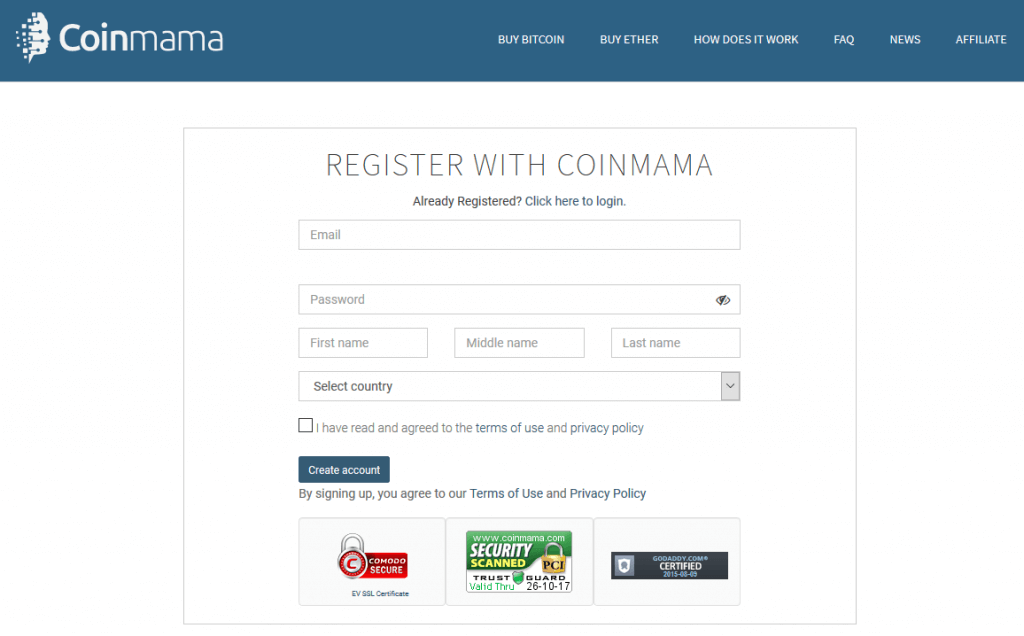 Registrer deg hos Coinmama