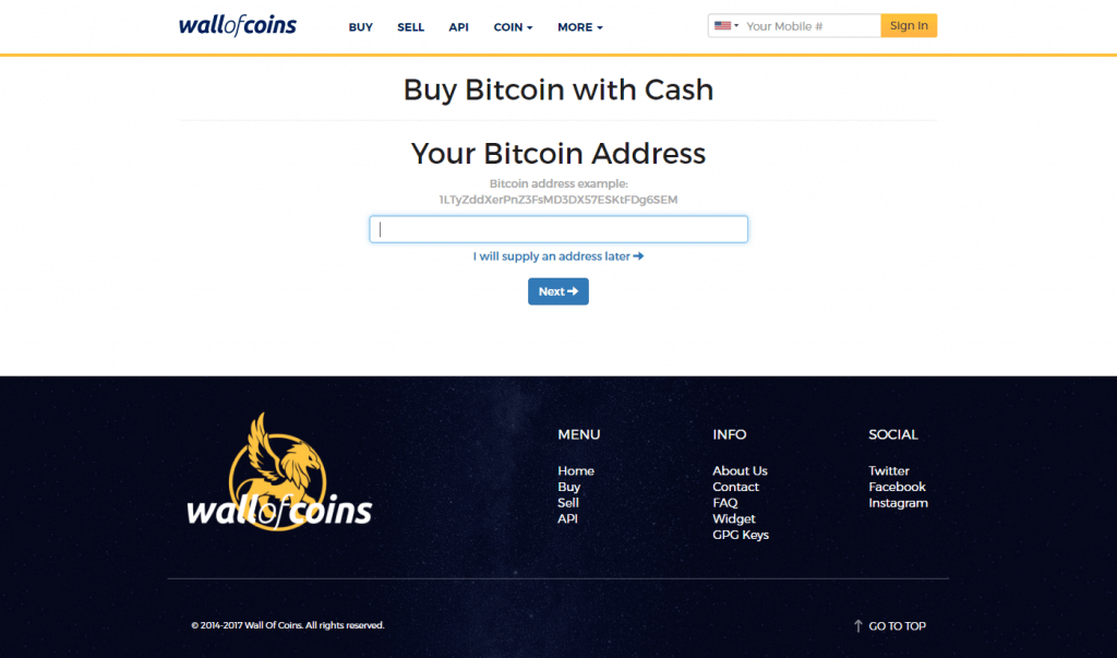 Ontvang bitcoins voor contant geld bij Wall of Coins