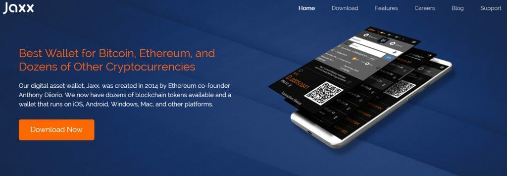 Website van Jaxx bitcoin wallet