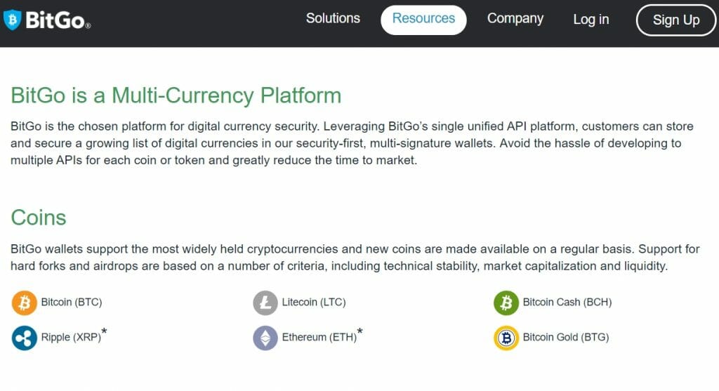 BitGo-platform met meerdere valuta's