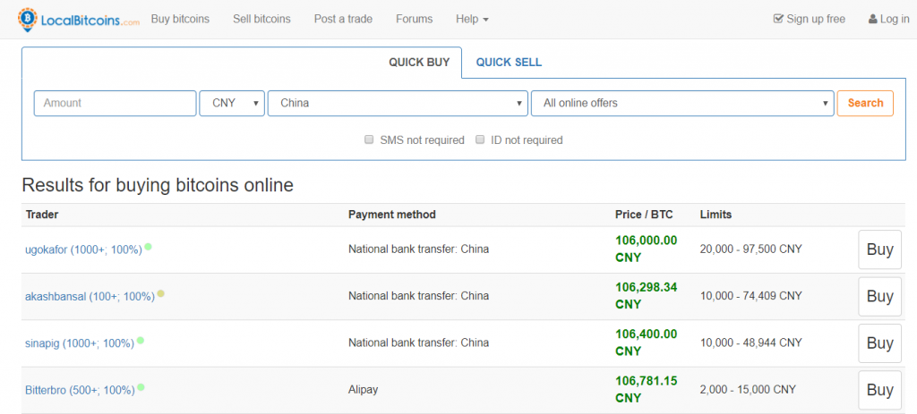 Beställ BTC på LocalBitcoins i Kina