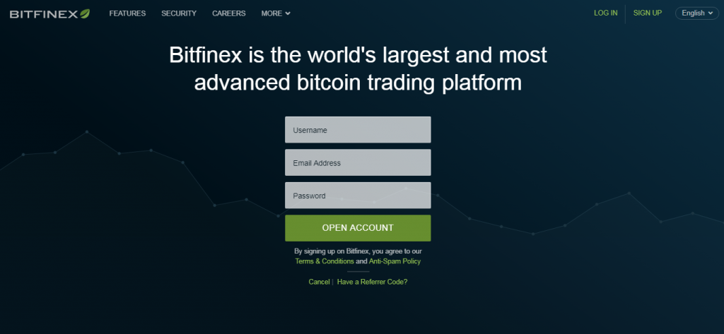 Åpne konto på Bitfinex-utveksling