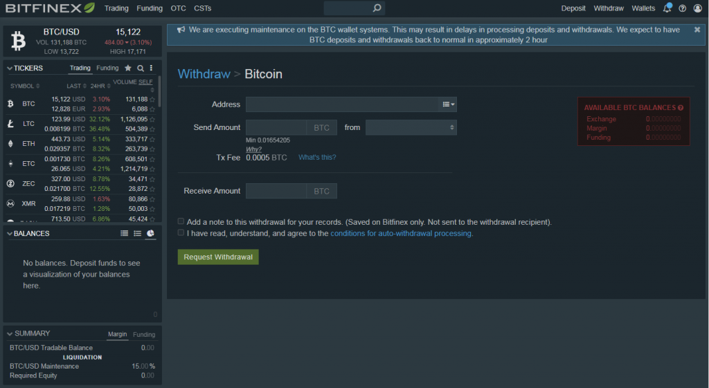 Retirar bitcoins de Bitfinex