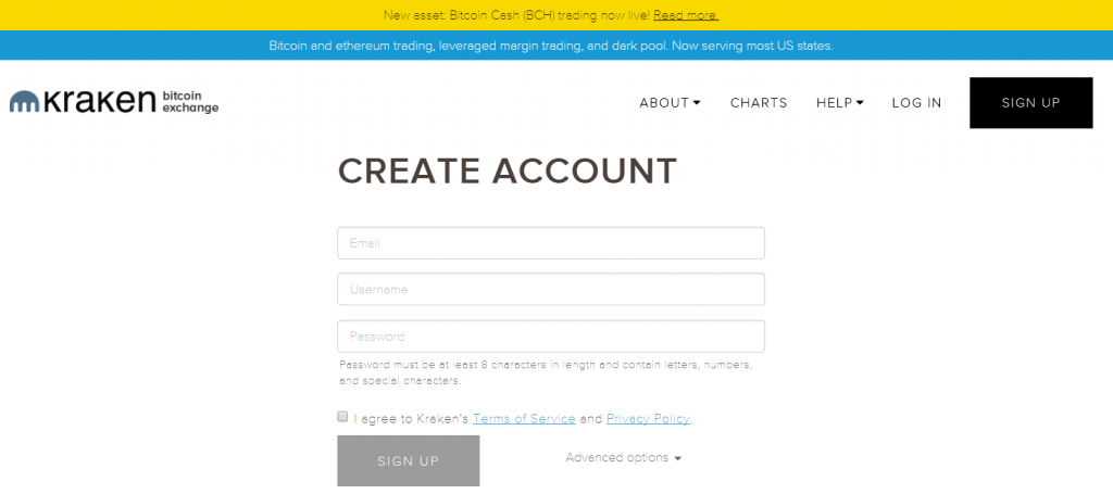 Crear cuenta en Kraken