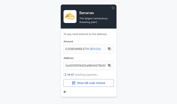 Pago criptográfico de Coinbase Commerce