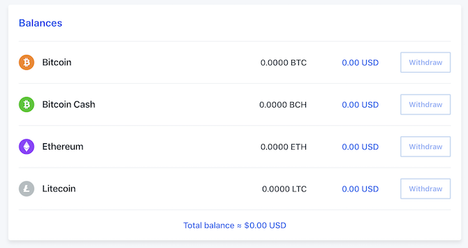 Saldos de Coinbase Commerce