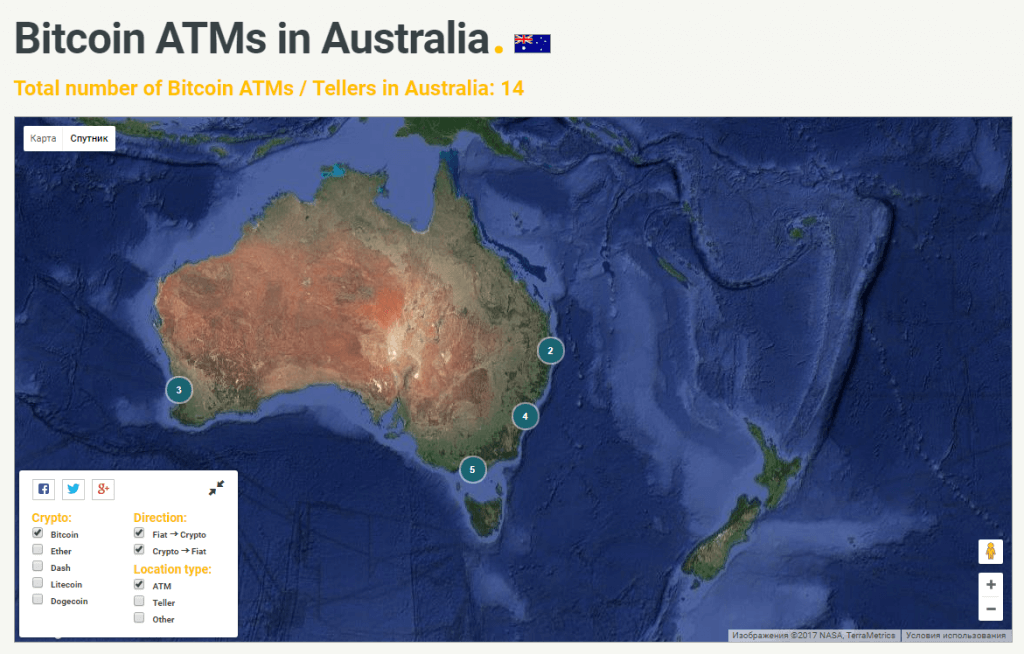 Bitcoinová mapa bankomatov v Austrálii