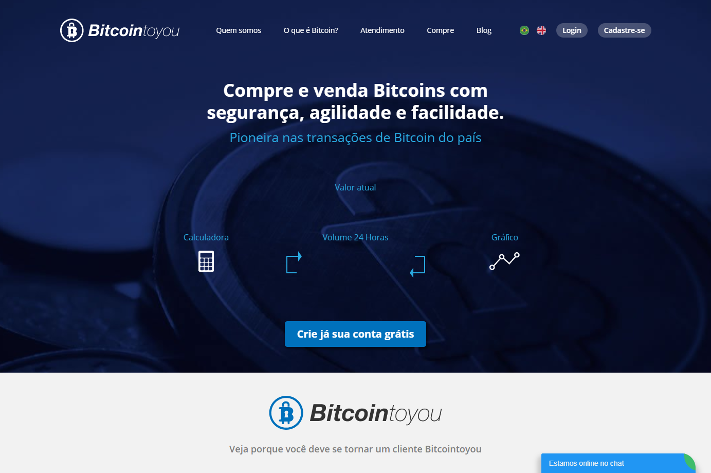 Bitcointoyou huvudsida