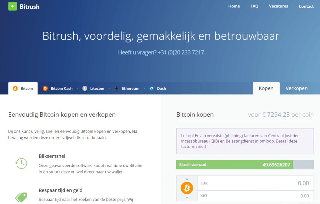 Koop bitcoin bij Bitrush