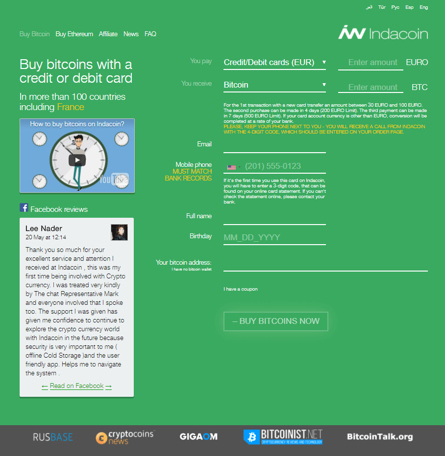 Wissel bitcoin uit met IndaCoin