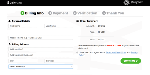 Ordene bitcoin en Coinmama