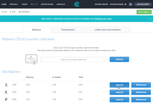 Depositar fondos CEX.io