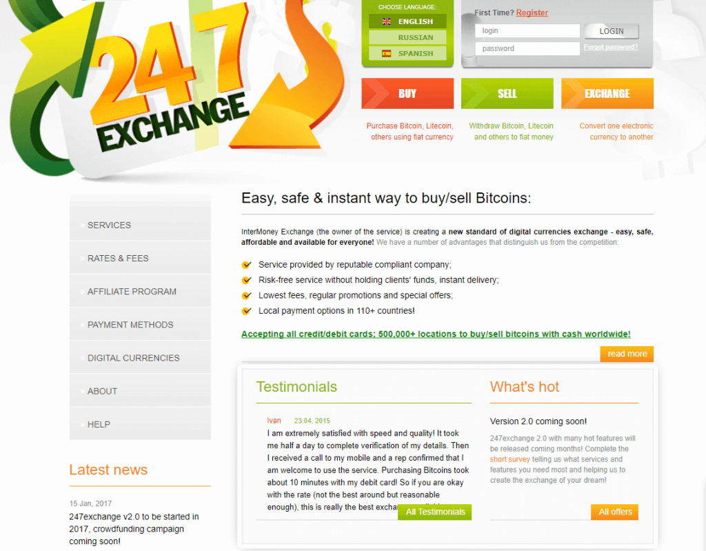 Intercambia bitcoins con 247Exchange