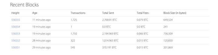 block explorer recente blokken