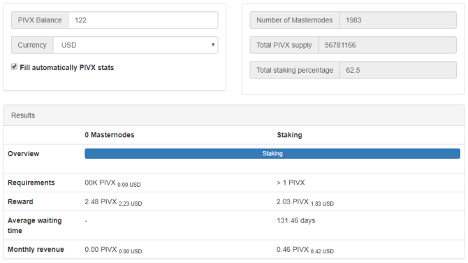 pivx staking beloning calc