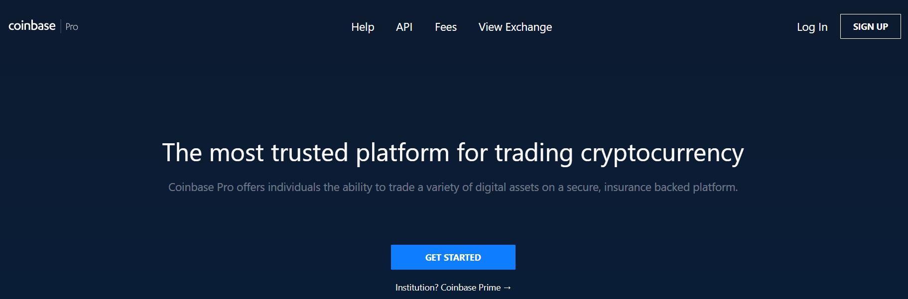 Sitio web oficial de Coinbase Pro (GDAX)