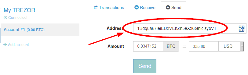 Trezor Poslať adresu