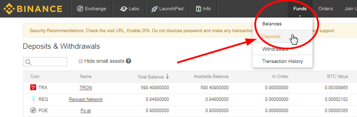 Środki z depozytu Binance