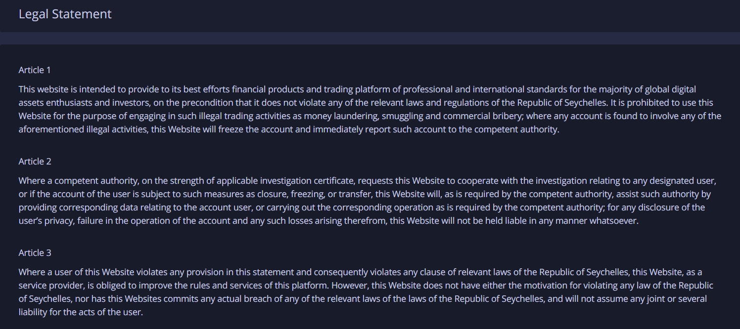 Huobi juridische verklaring