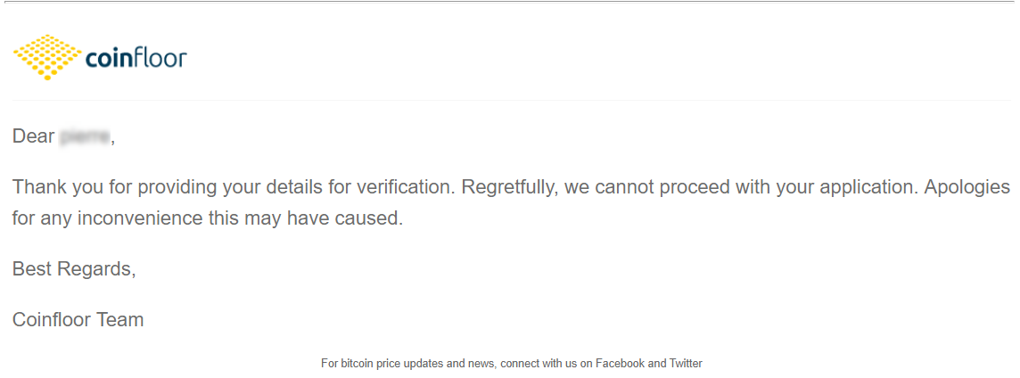 Verifisering av Coinfloor-konto mislyktes