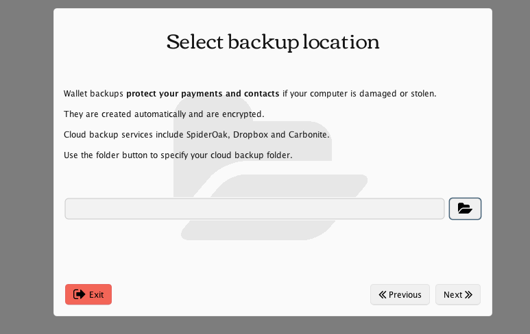 Configure una ubicación de respaldo para la billetera MultiBit