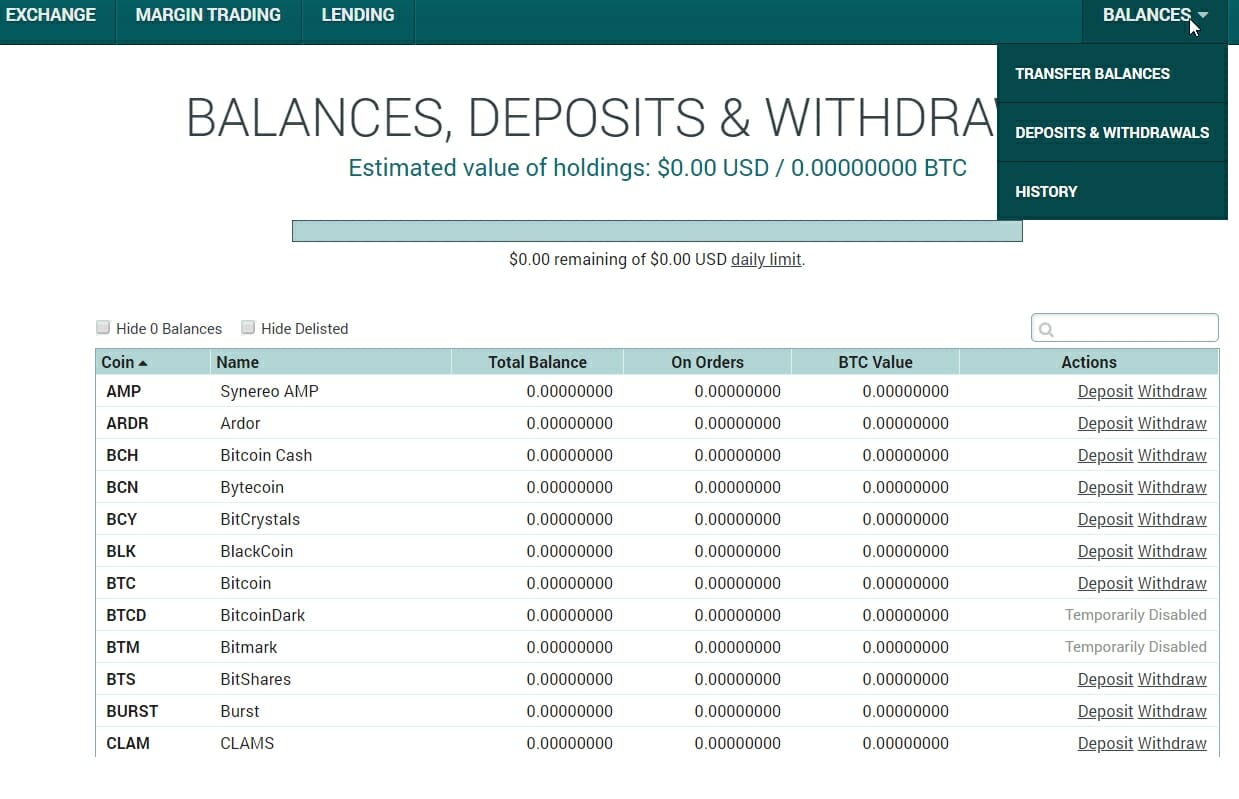 Cómo depositar fondos en Poloniex