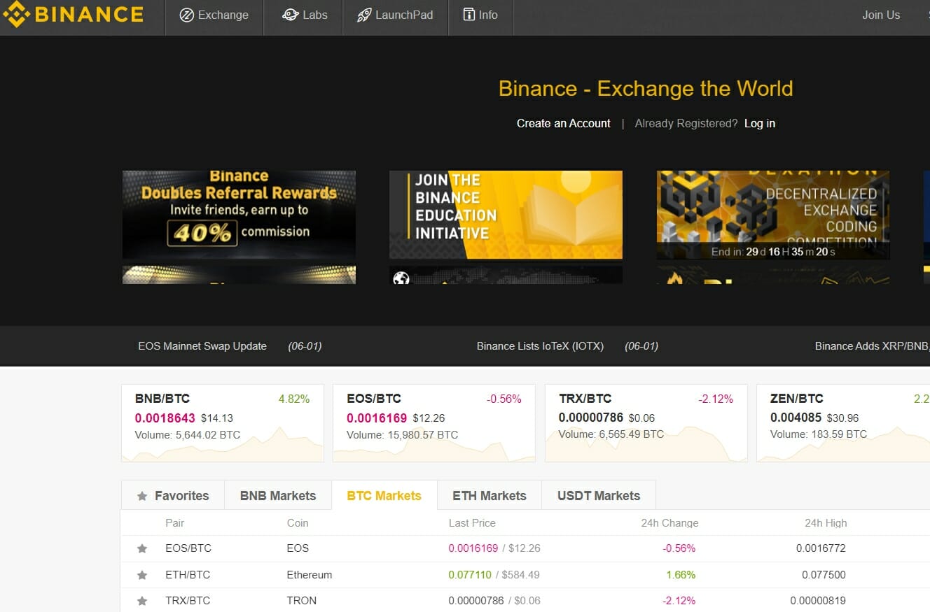 Sitio web de intercambio de Binance