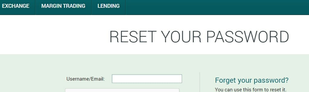 Restablecer contraseña en Poloniex