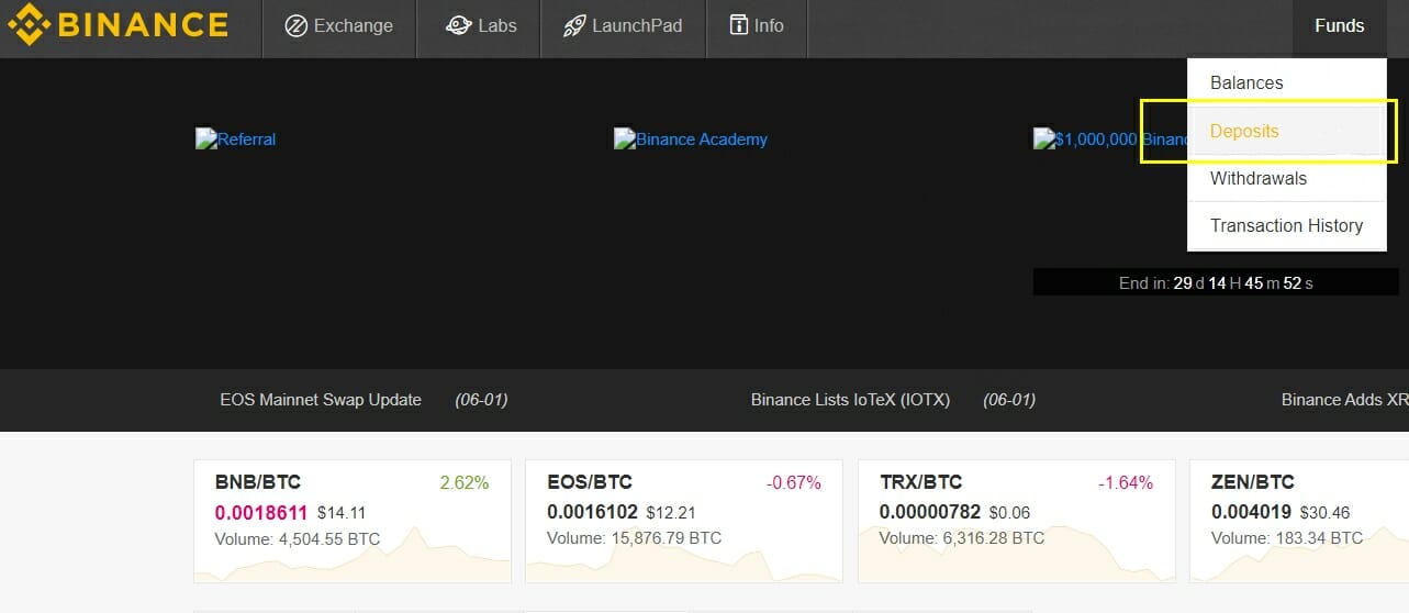 Przycisk wpłaty Binance