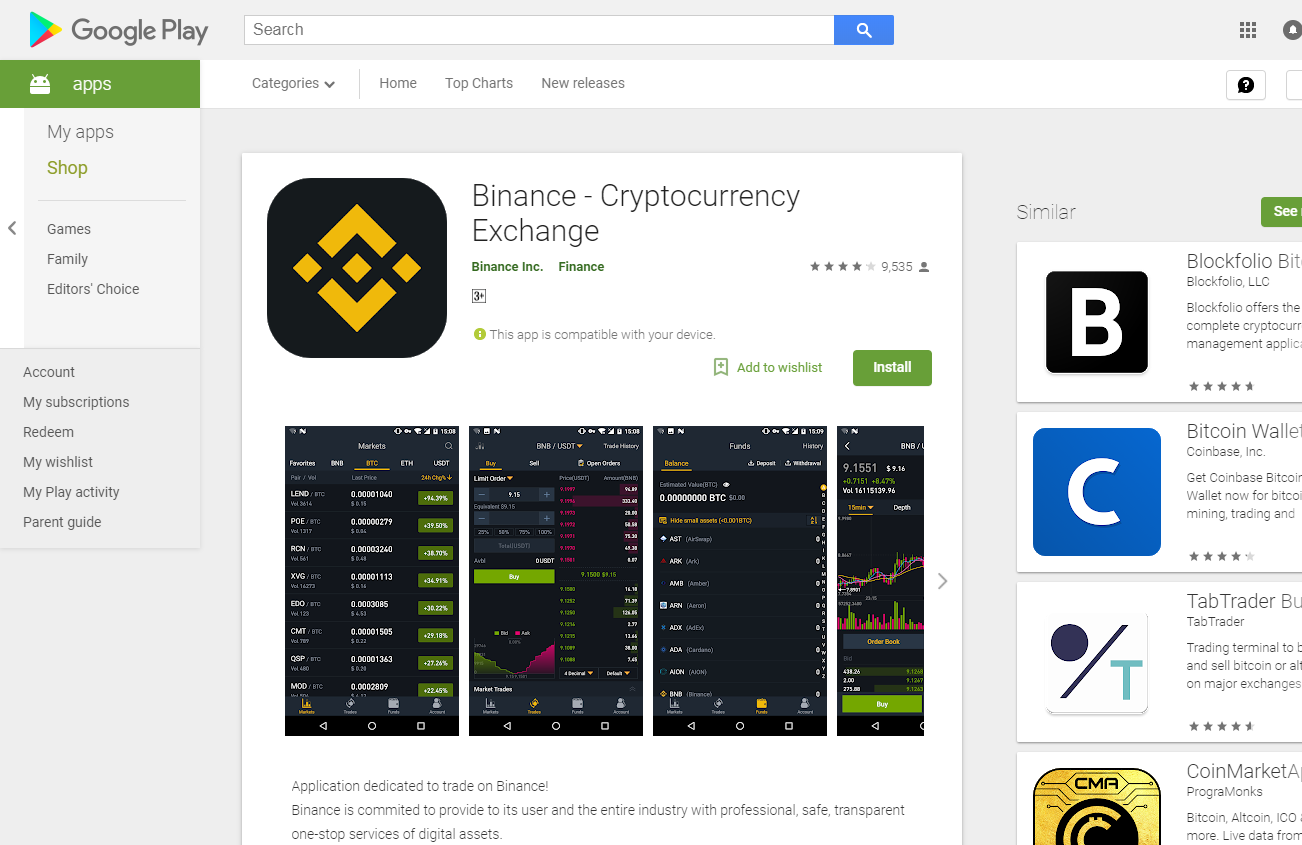 Aplikacja mobilna Binance