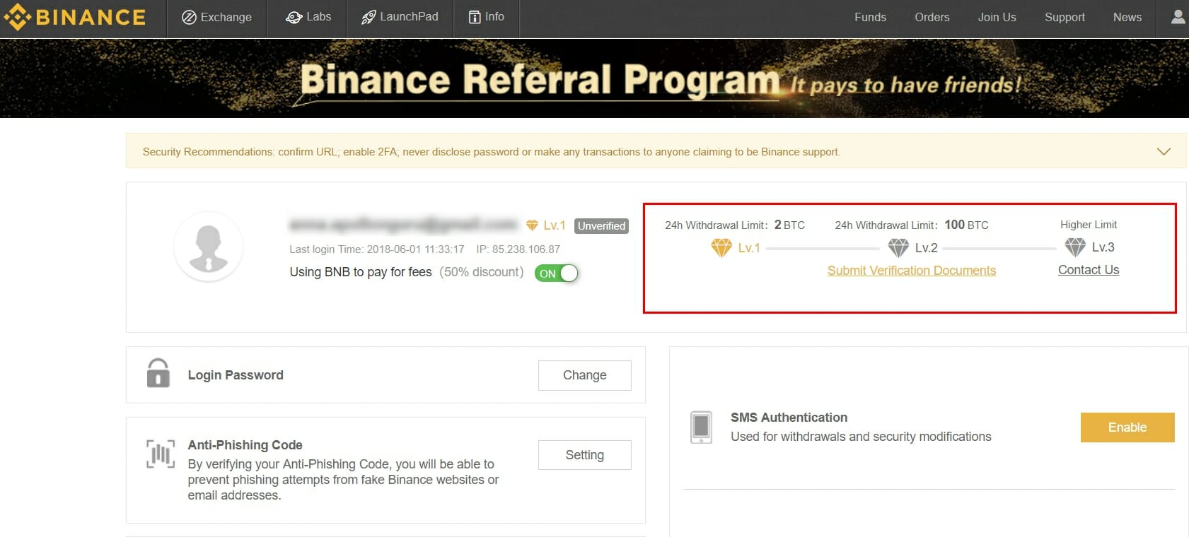 Binance uttaksgrenser