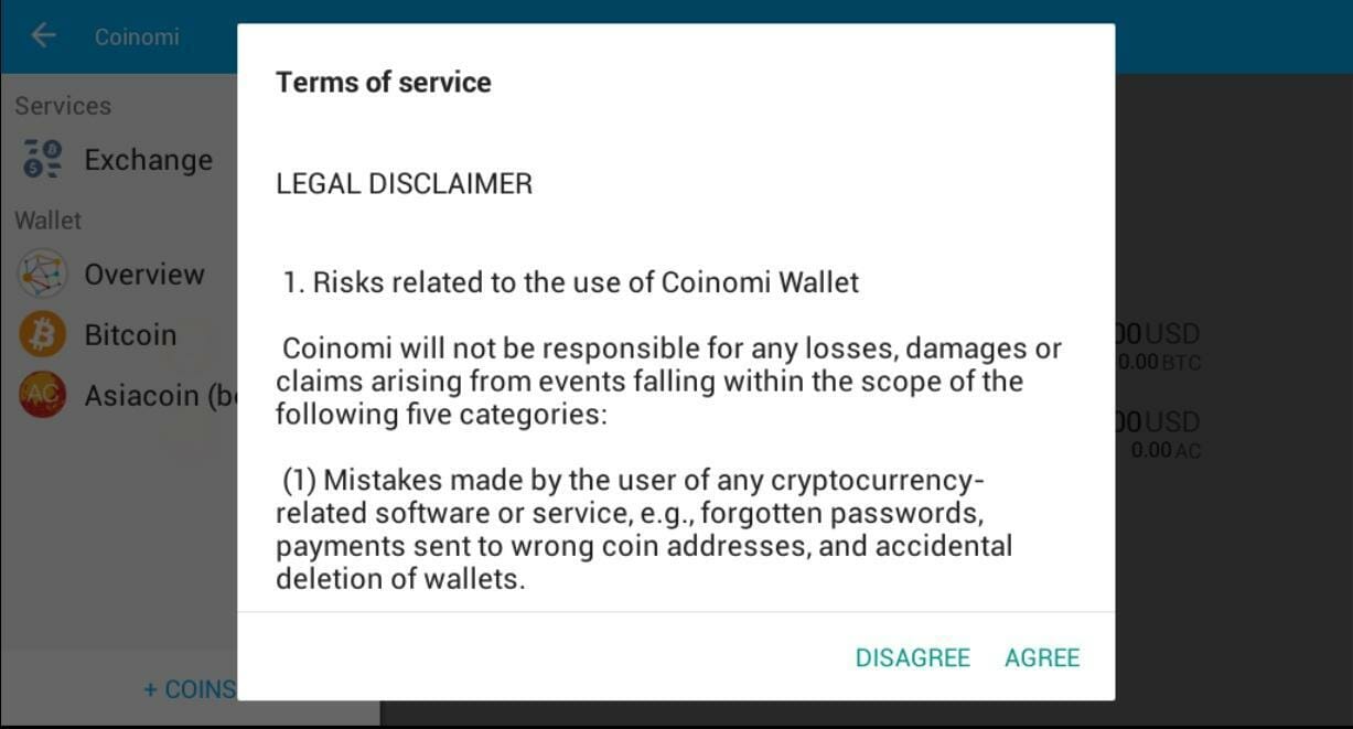 Coinomi servicevoorwaarden