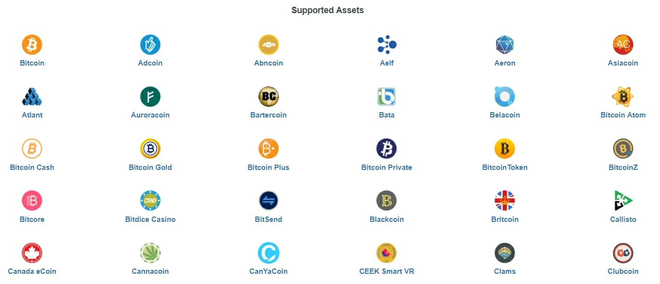 Coinomi beschikbare valuta