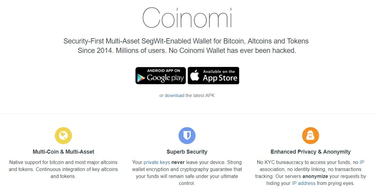 Sitio web de Coinomi