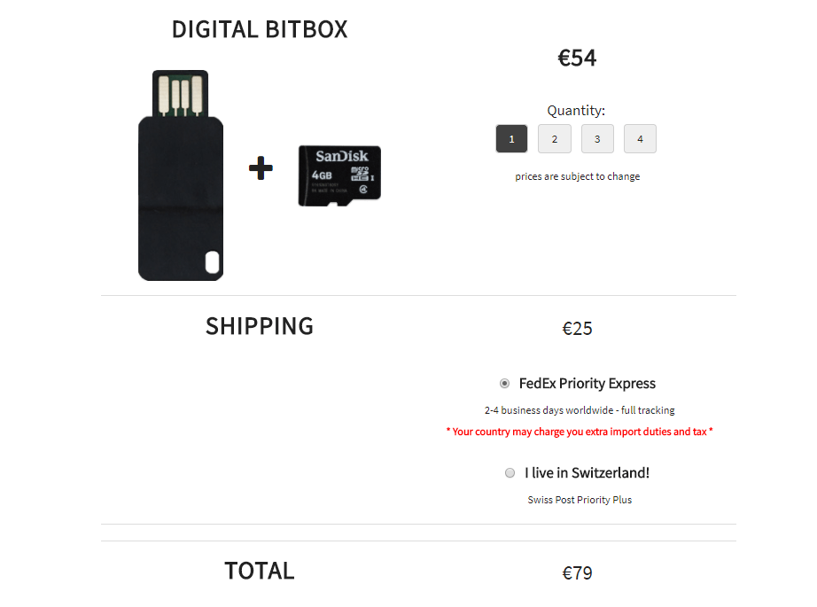 Digital Bitbox-kostnad