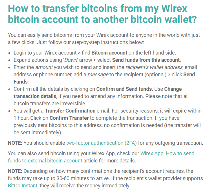 Transferir BTC desde Wirex