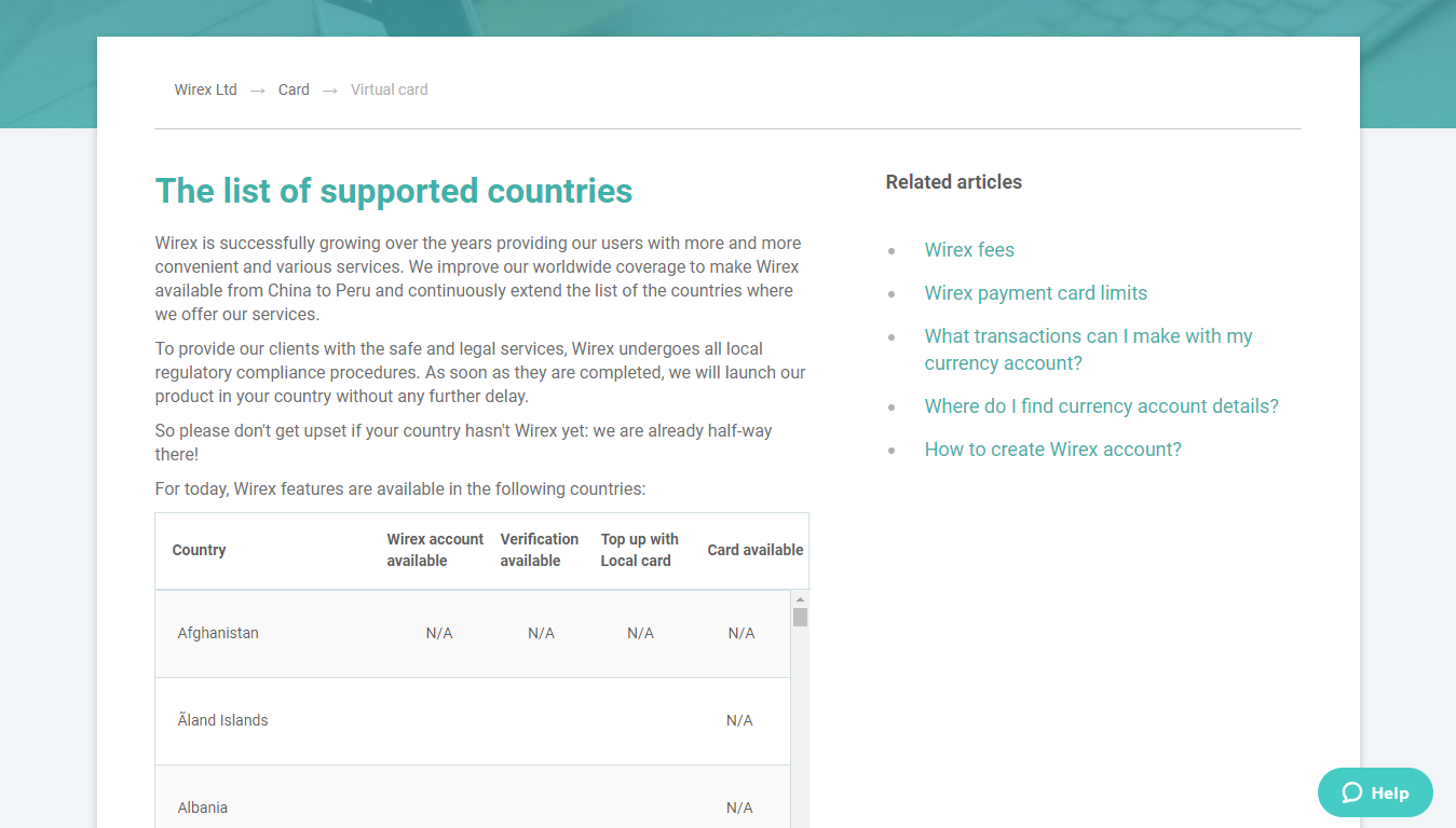 Países donde Wirex está disponible