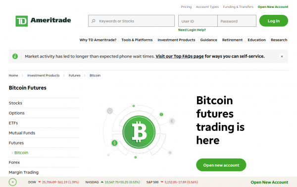 Broker de futuros de Bitcoin TD Ameritrade