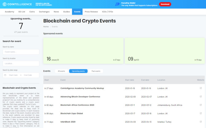 eventos de criptografia de cointeligência